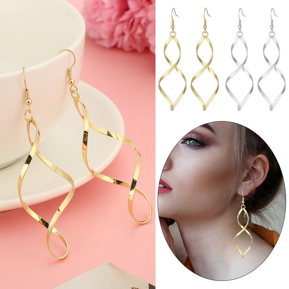 Statement Twist Earrings Wave Drop Earrings Spiral Hanging Long Earrings Geometric Dangle Earrings