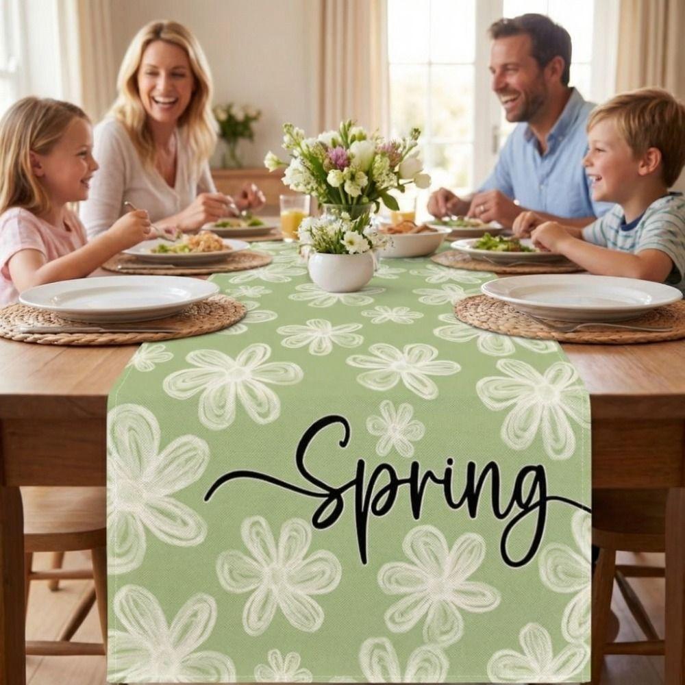 Fresh Style Dinning Table Runner Anti Slip Decorative Linen Table Runner Floral Pattern Table Decor Holiday Party