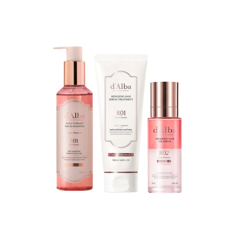

d Alba Repairing Hair Rose Freesia Shampoo + Treatment + Oil Serum Set