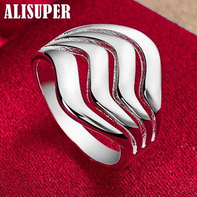 925 Sterling Silver Four Lines Smooth Ring Jewelry