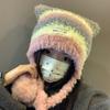 Winter bear new plush ear protection knitted hat female cute fashion versatile face small wool hat