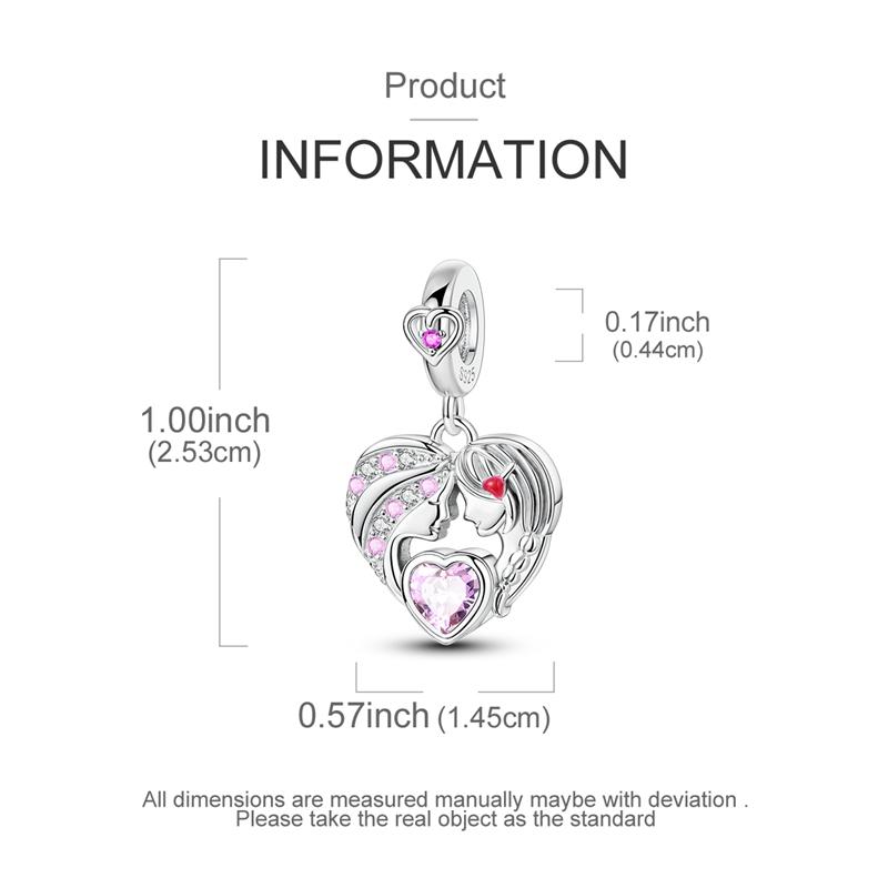 Charms Plata Pink Mother-Daughter Heart-Shaped Pendants Fit Original Bracelets Charms For Women Jewelry Diy Making Gifts