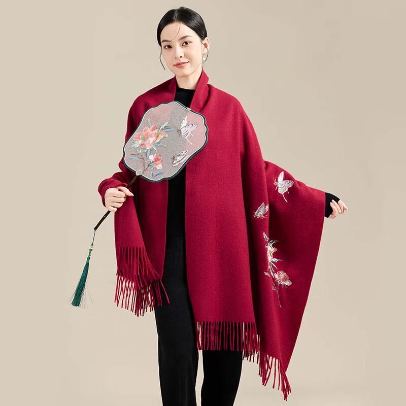 

JIUMU Women s Autumn/Winter Embroidered Wool Scarf Shawl One Size