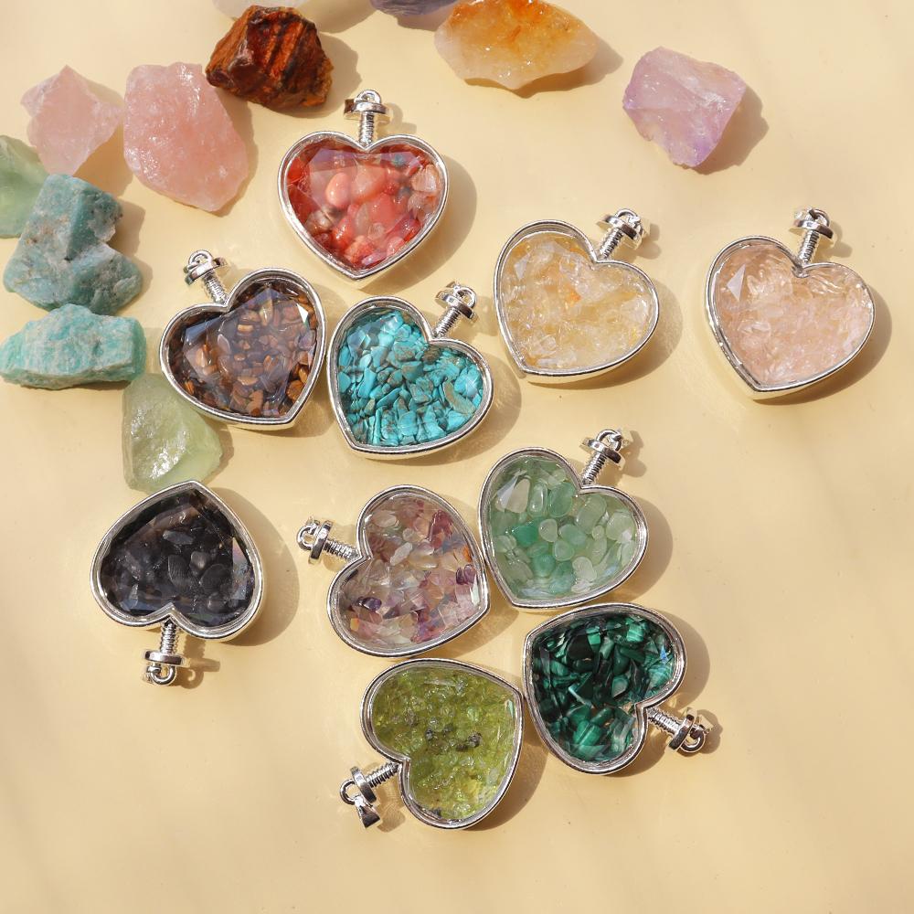Natural Crystal Heart Pendant Wishing Bottle Crystal Necklace Sweater Chain Healing Gift to Wear
