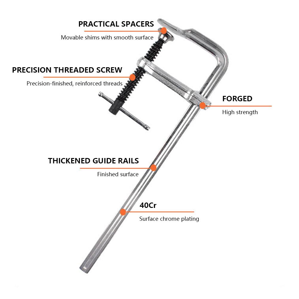 F-Bar Clamp 12-Inch Light-duty Drop Forged Steel Clamp Adjustable Rotating Pad for Welding Woodworking Metal Working DIY