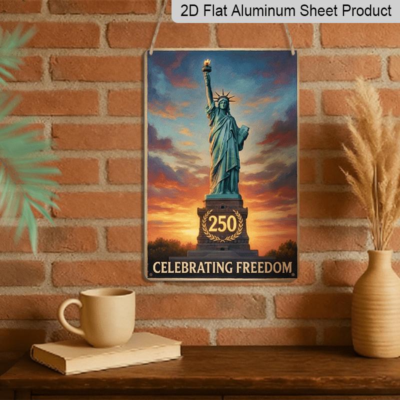 2D Flat Aluminum Sign Measures 7.87*11.8 Inches and Celebrates 250 Years of History with A Patriotic Design Featuring The Statue of Liberty At