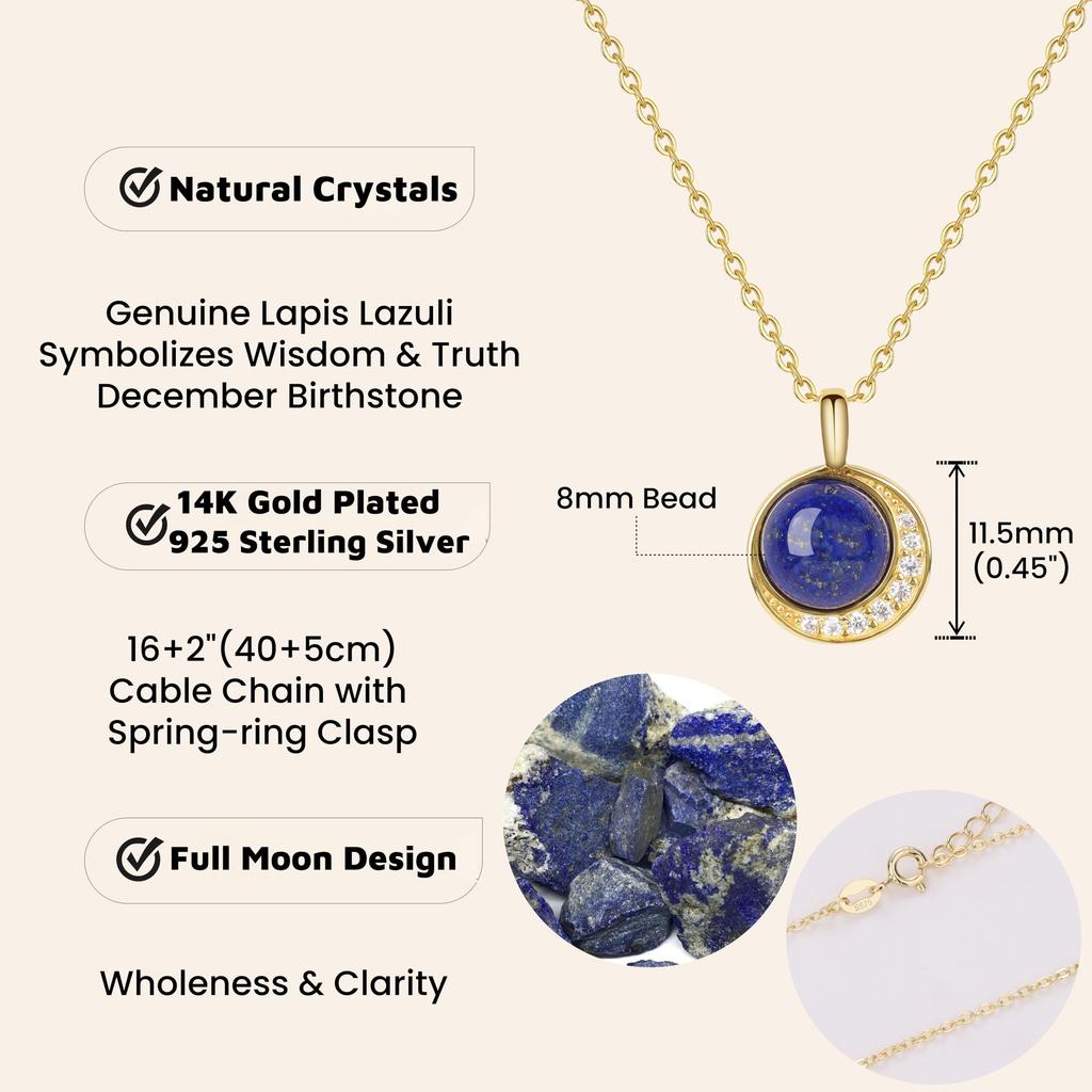 [KOAI] Lapis Lazuli December Birthstone Moon Necklace 14K Gold 925 Silver Chain Women's