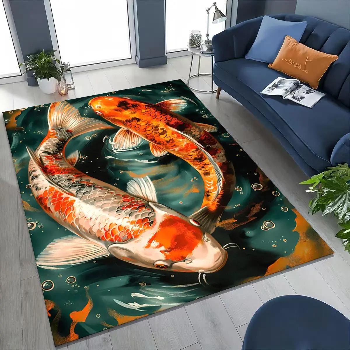 

Koi Fish Pattern Chinese-style Non-slip Rug Floral Living Room Party Decoration Rug Suitable for Bedrooms and Entryways 40x60cm