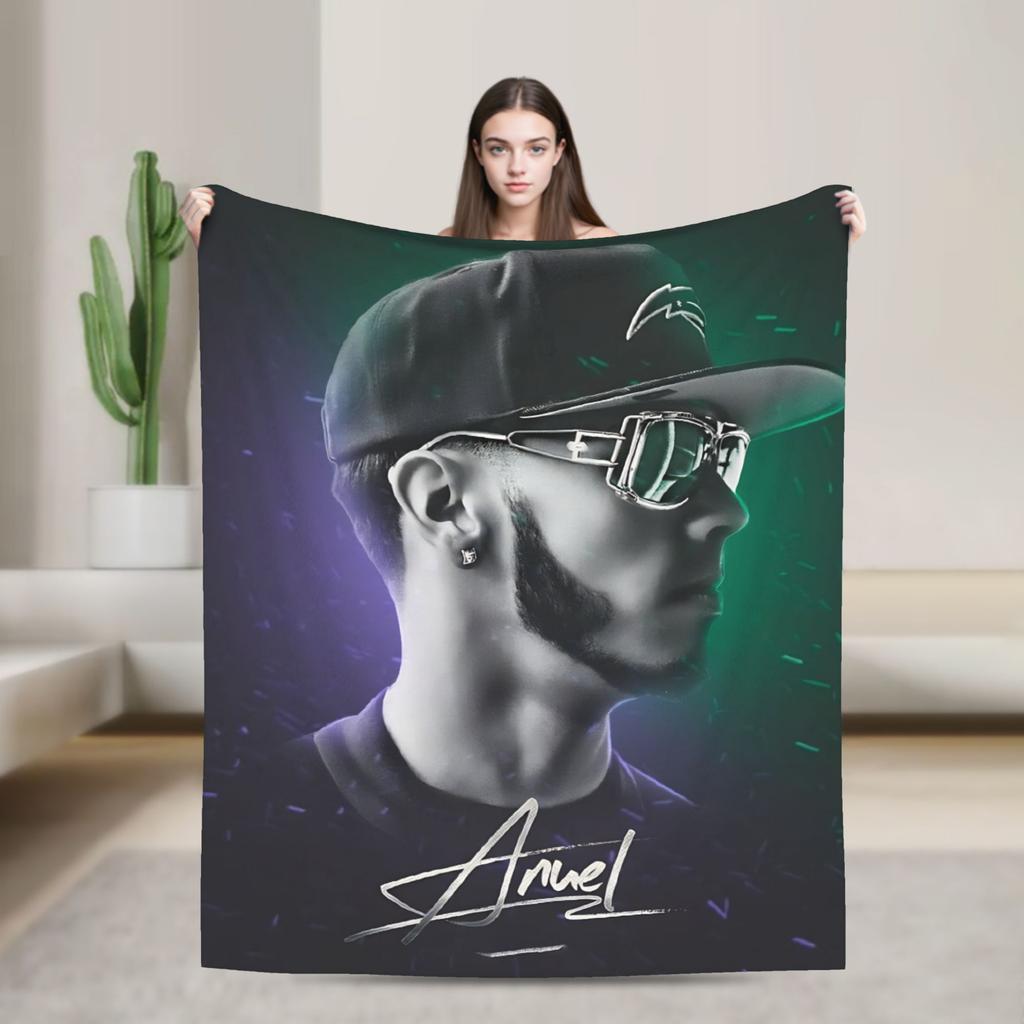 Rappare Anuel AA tryckt filt Picknick Flanellpläd för soffa säng Mjuk Anpassad DIY Kvalitet Sängöverkast Presentidé