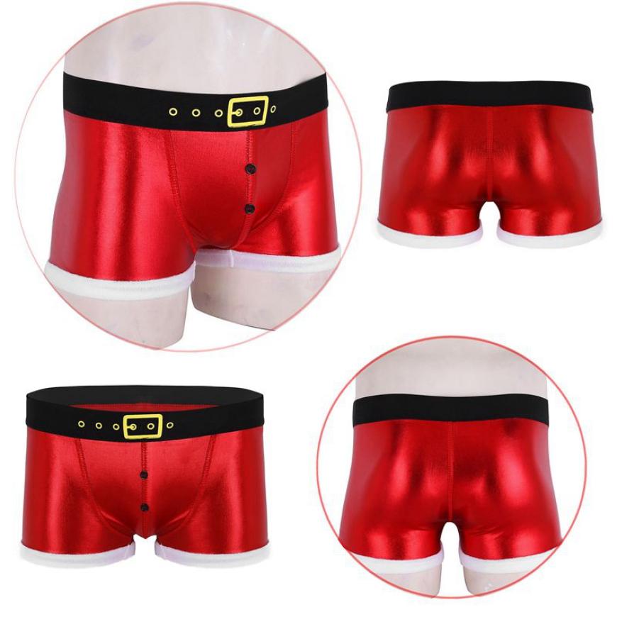 Herren-Boxershorts aus Kunstleder mit bedrucktem Gürtelmuster, Weihnachtsferien, Weihnachtsmann-Party, Kostüm, Unterwäsche