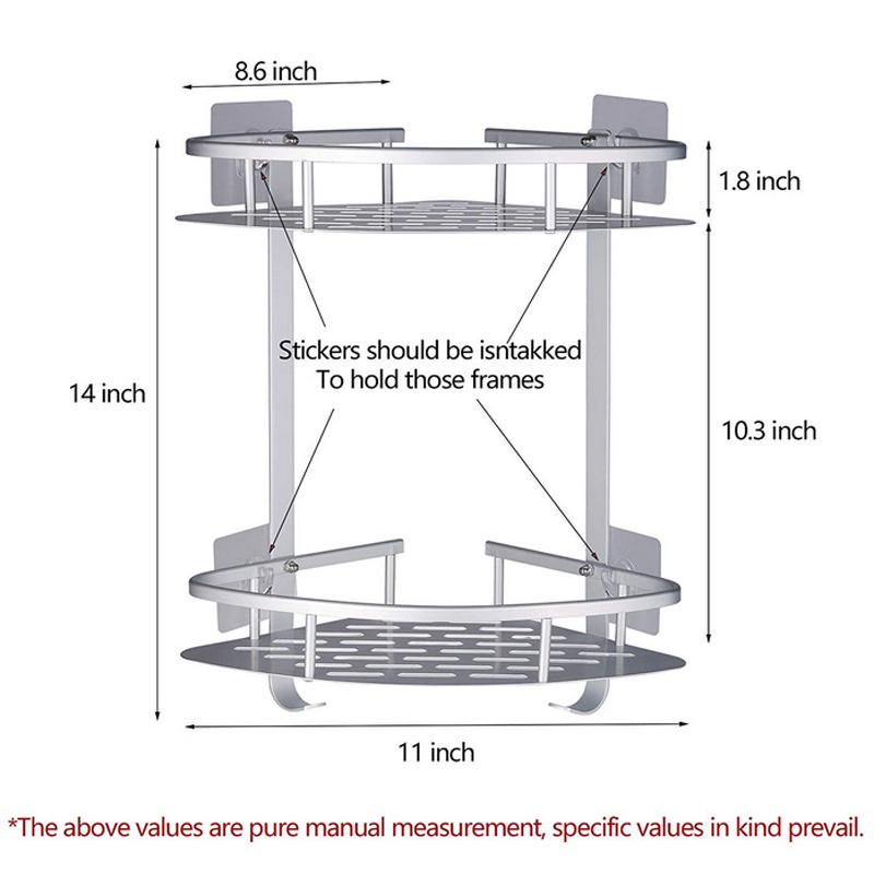 Modern Polished Dual Aluminum Corner Shower Caddy Stainless Steel Shelf No Drilling Wall Mounted Adhesive Bathroom Organizer