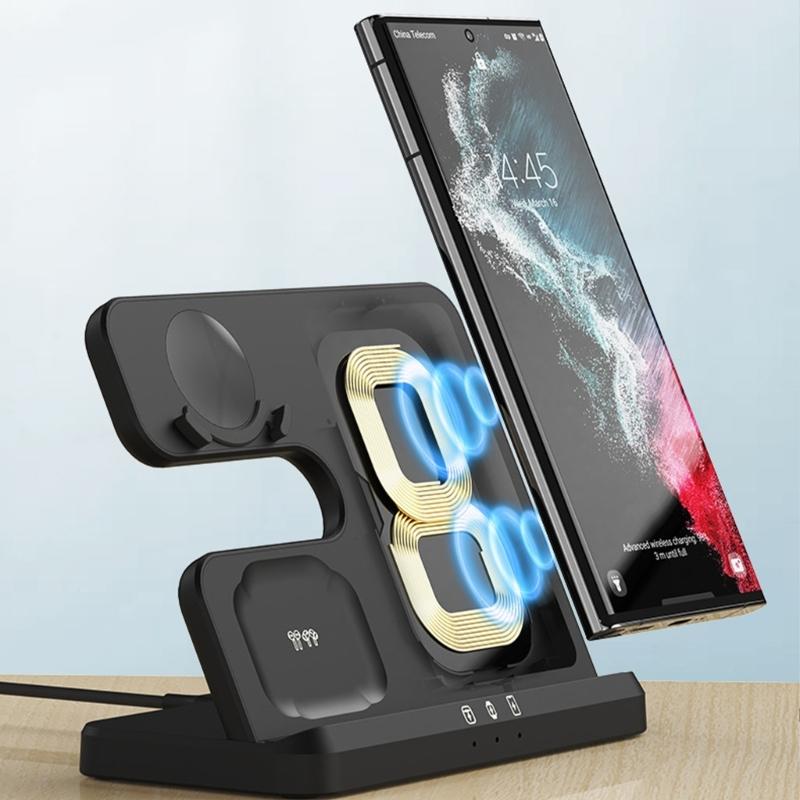 3 in 1 Wireless Charger Dock Station for S22/S21/S20/Note 20 Phones,Watch 4/3/Active 2 Smartwatch Quick Charging Stand