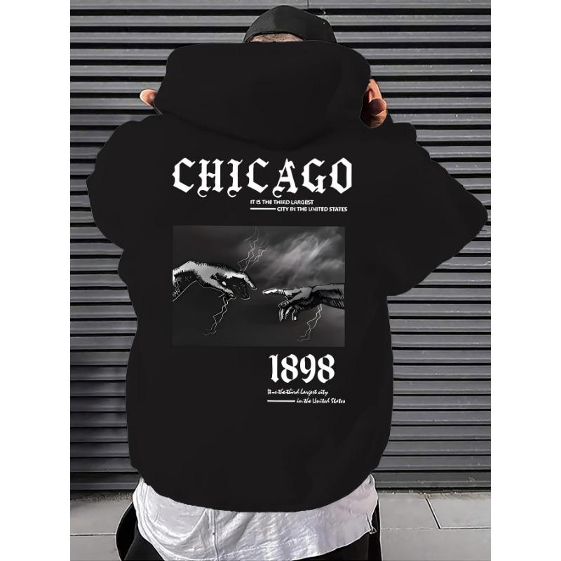 Men s Casual Hoodie with Unique Print Design - Soft Polyester, Machine Washable, Loose Fit Pullover with Kangaroo Pocket L
