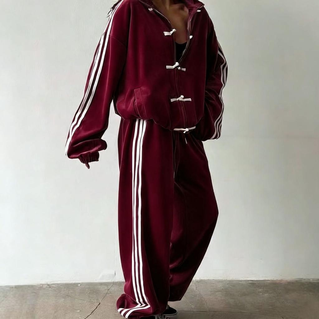 Boucle de mode 2026 trois barres costume décontracté veste à col montant rétro pantalon de survêtement large ensemble deux pièces
