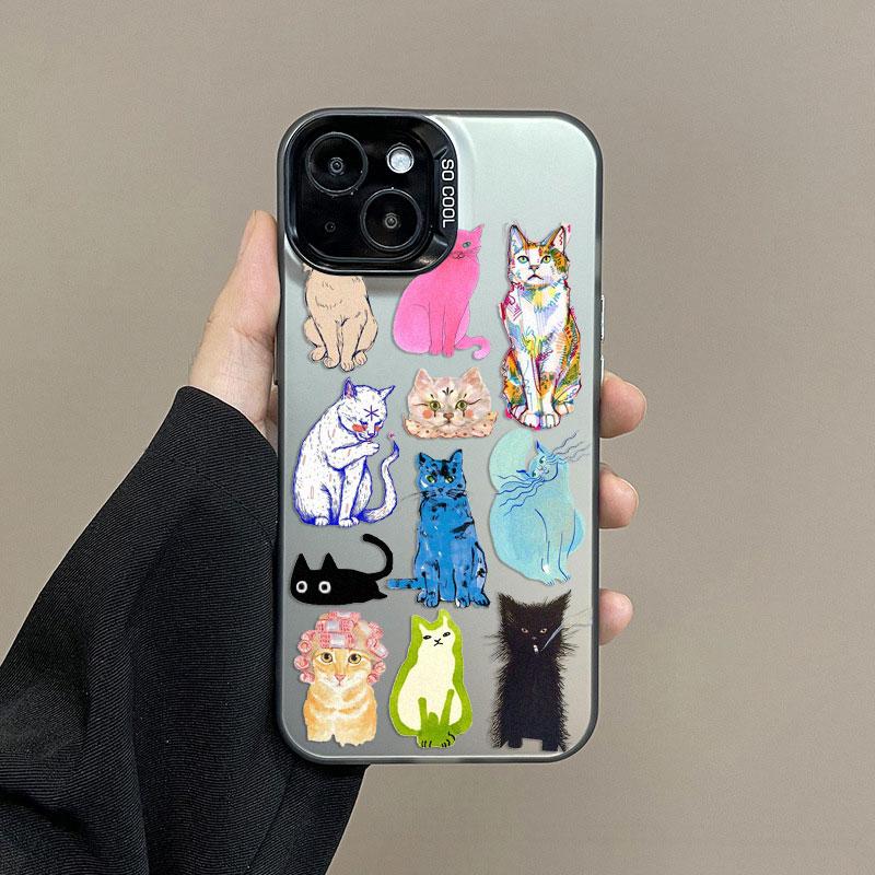 Creative Art Color Cats Laser Phone Case For iPhone 14 13 12 Mini 11 Pro Max 15 16 Pro Max Plus Shockproof Protective Back Cover