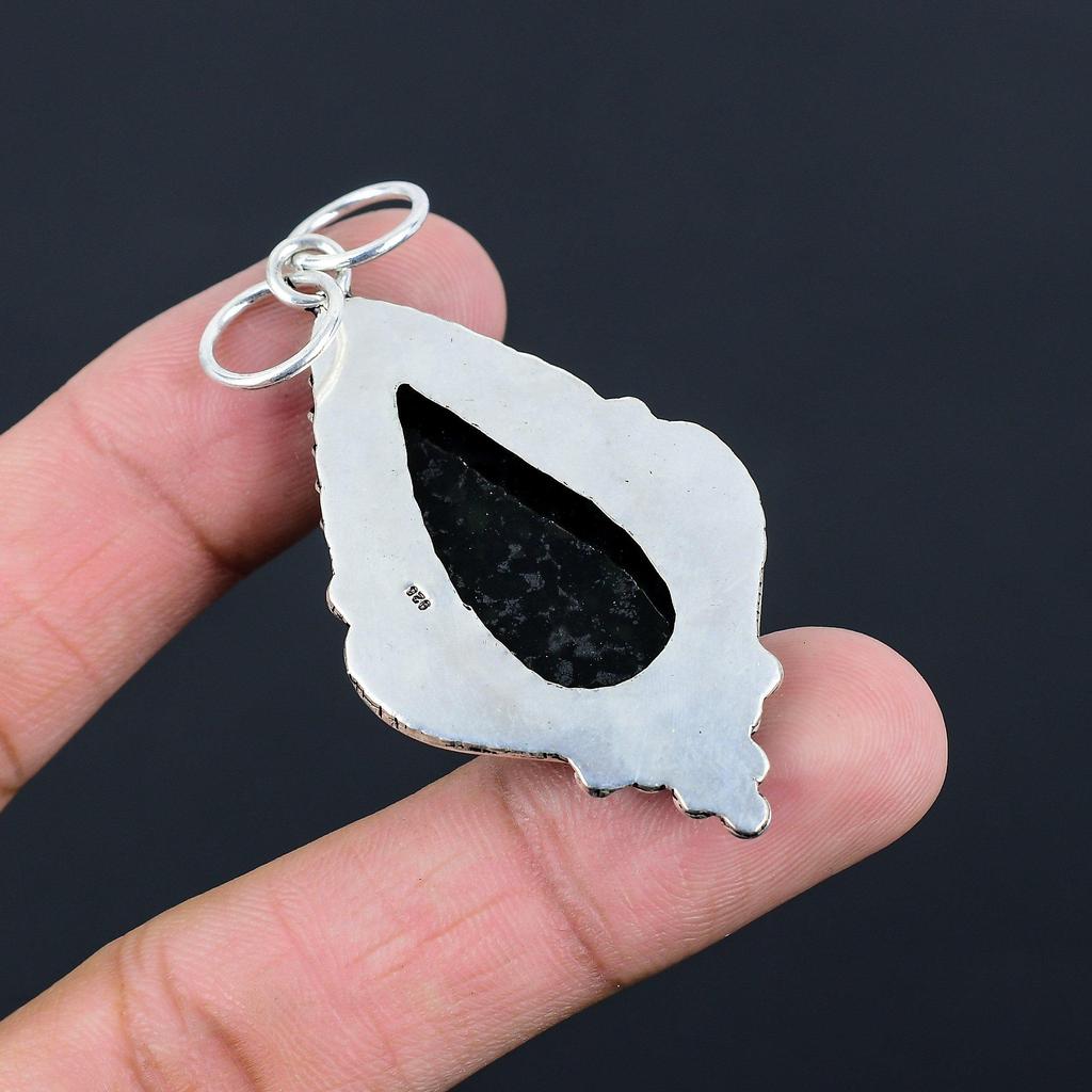 925 Silver Pear Natural Vasonite Elegant Art Deco Artisan Wife Pendant Jewelry