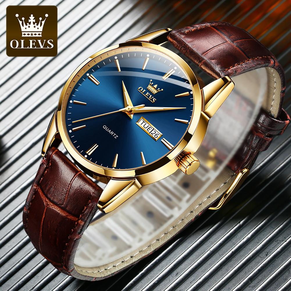 OLEVS 6898 Luxury Quartz Movement Watch for Men Sports Shock-resistant Calendar Leather Luminous Waterproof Mens Wristwatches
