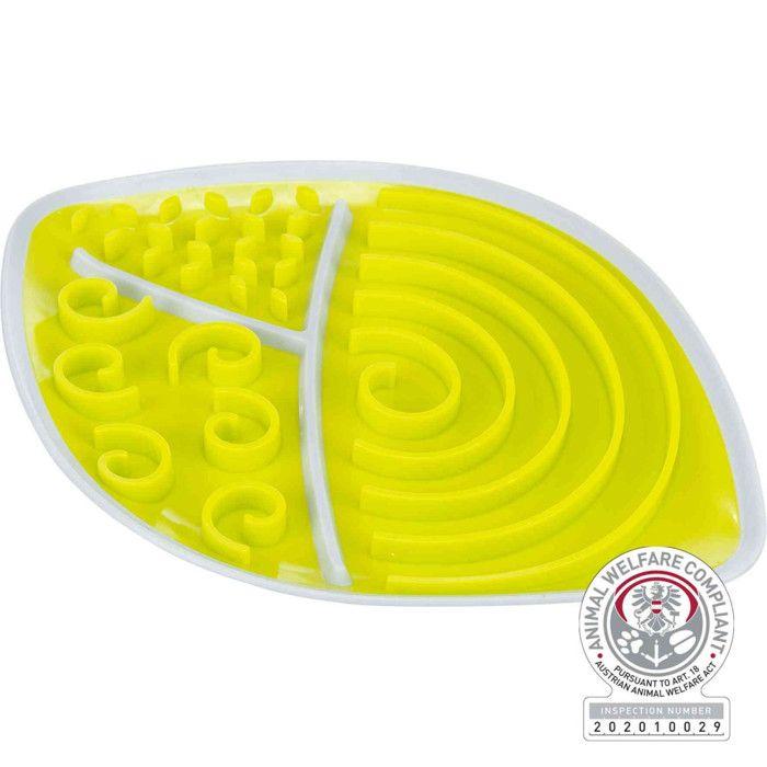 Assiette à lécher - TRIXIE - Ovale 28x21cm - Jaune - Anti-dérapante - Pour chien