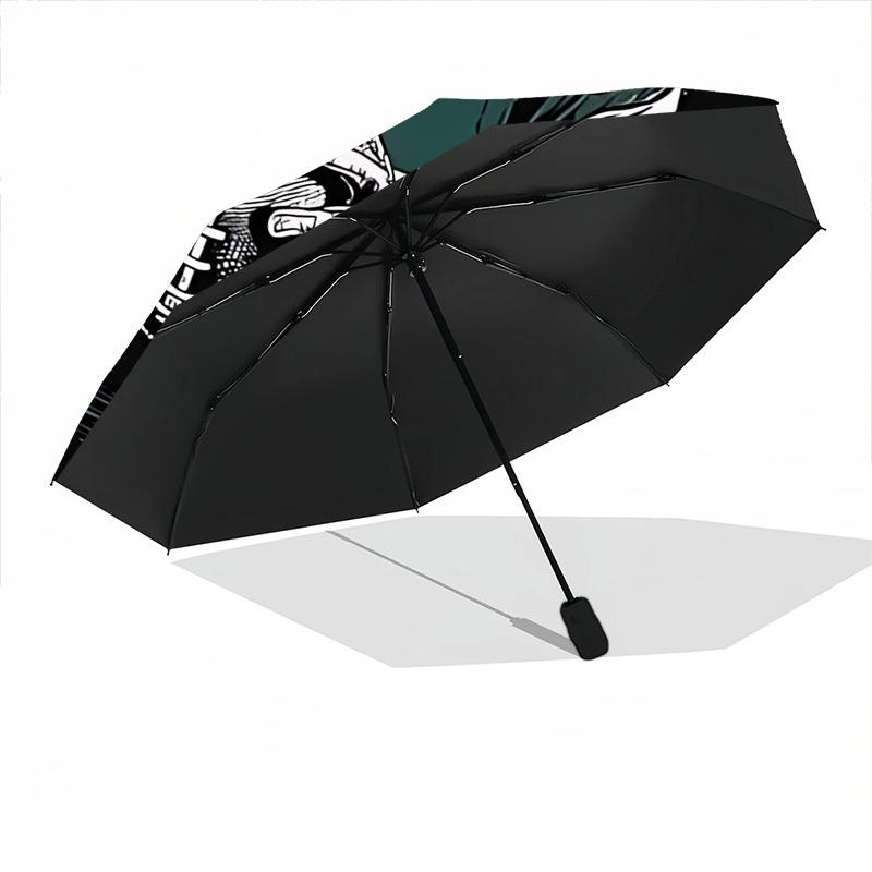 1pc Rugby Green Automatic Folding Umbrella - Compact 8-Rib Design, Durable Plastic & Iron, Lightweight for Outdoor Daily Use078