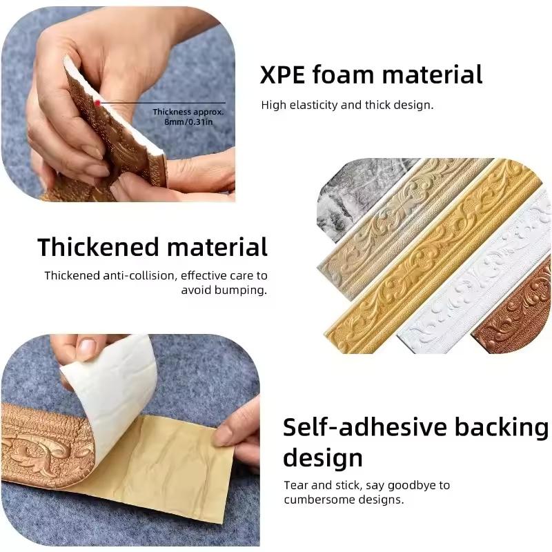 1pc 10mx8cm Wall Trim Line Skirting Border Self Adhesive Baseboard Wallpaper Wall Sticker For Room Home Decoration