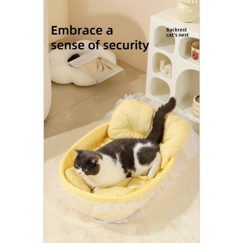 [Polyester Plaid Haustierbett] Atmungsaktives Polyester Plaid Haustierbett für kleine bis mittelgroße Katzen | Bequem mit dekorativer Spitzeneinfassung | Inklusive weich gepolsterter Matte