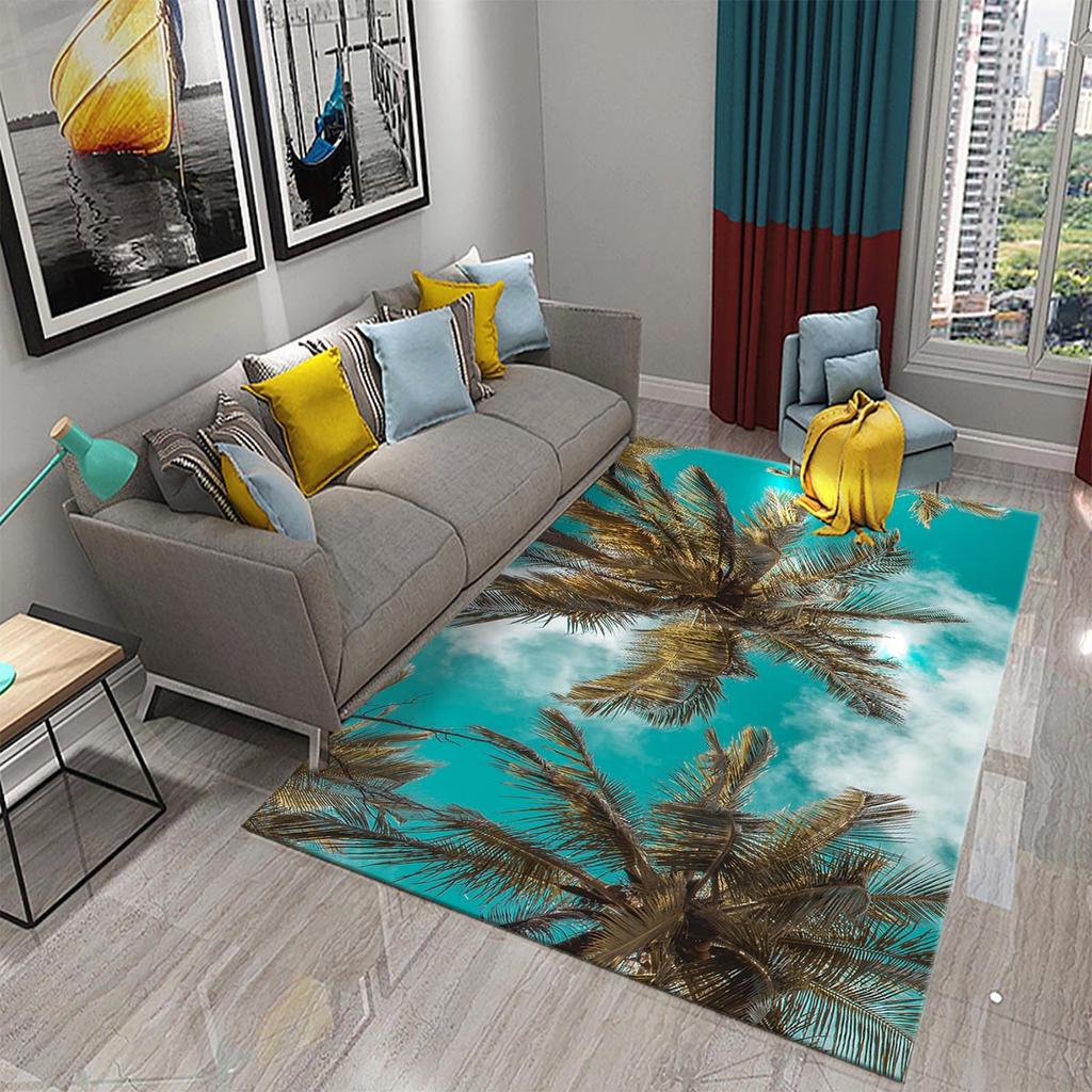 Rug Kitchen Bathroom Entrance Mat Non-Slip Rug Green Tropical Palm Leaf Sunset Rug Living Room Decoration Floor