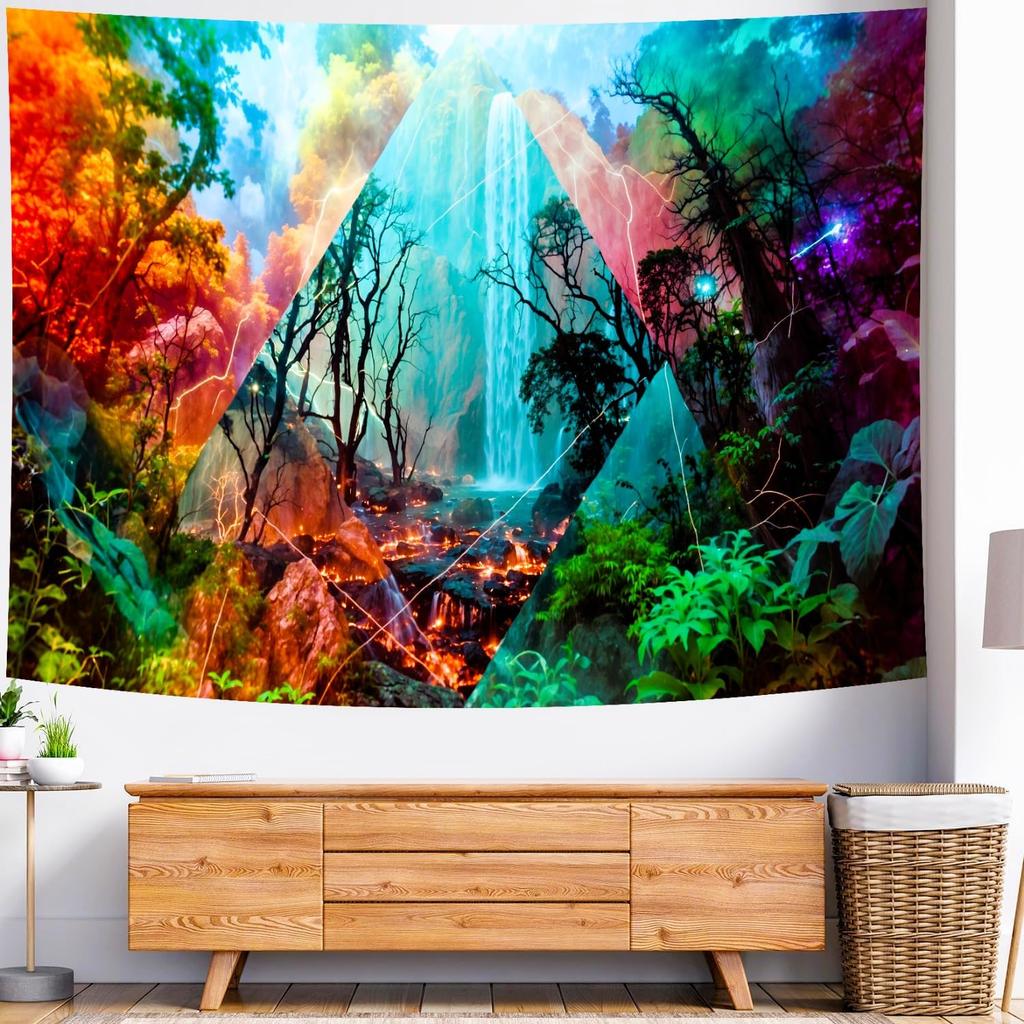 Delur Forest Tapestry Waterfall Mountain Rainforest Sunset Nature Tree Tapestry Wall Hanging Scenic Tropical Landscape Natural S