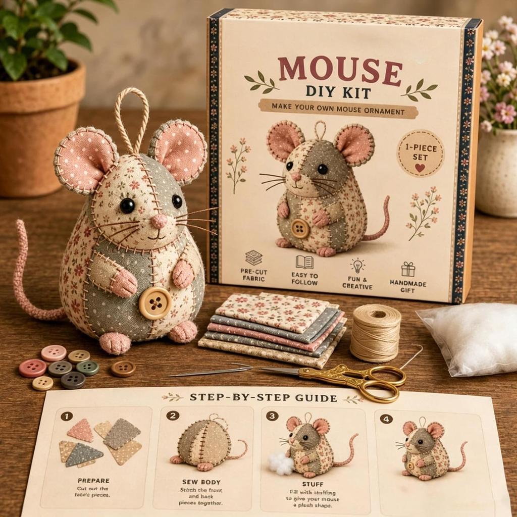 Embroidery Animal Kit Cute Mouse Handmade Ornament Embroidery Animal Kit For Beginner For Adults Women Men Home Living Room