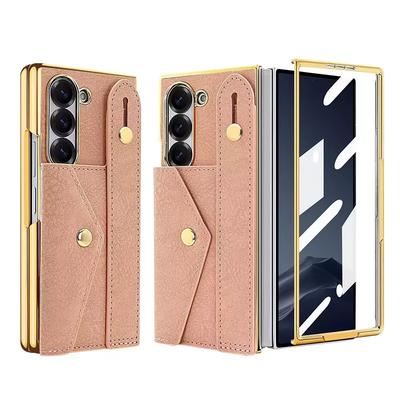 Kart Çantalı PU Deri Entegre Kılıf ve Ekran Koruyucu Bilek Kayışlı Telefon Kılıfı Samsung Z Fold 7 6 5 4 için