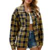 Women's Lapel Long Sleeve Plaid Shirt Loose Fit Elegant Commuter Pocket Design Wrinkle Resistant 100% Rayon Casual Oversized Shirt Jacket