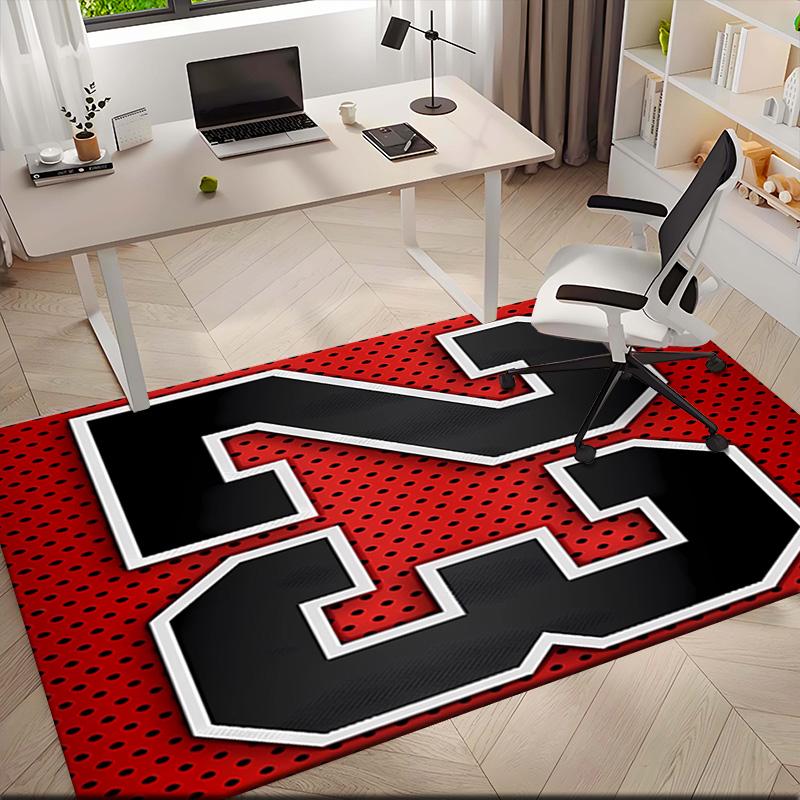 1pc Red Sports Jersey Number Design Carpet Rug for Living Room Bedroom Home Sofa Decoration,Kids Play Non-slip Floor Mat