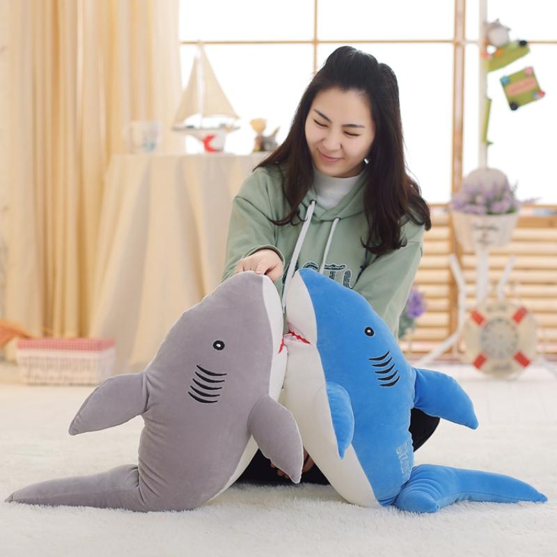 60~100cm Cute Blue Gray Shark Doll Plush Toy Stuffed Soft Sea Animal Fish Pillow Appease Toys for Kids Girl Birthday Gifts Decor