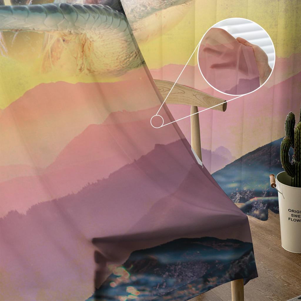 Sky Sea Turtle Mountain Window Treatment Tulle Modern Sheer Curtains for Kitchen Living Room the Bedroom Curtains Decoration