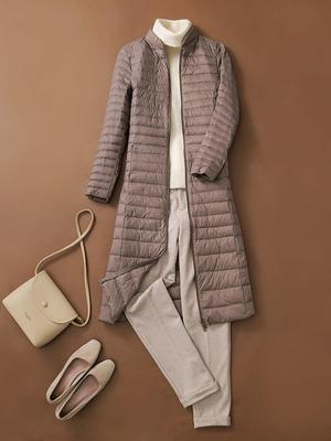 Women's Lightweight Down Jacket, Autumn/Winter 2025, Extended Length, Stand Collar, Over-the-Knee, Slim Fit, Plus Size Available.