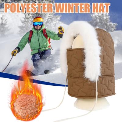 Lei Feng Hat with Soft Plush Inner Fluffy Fur Edge Winter Face Guard Head Cap Adjustable Drawstring Headgear