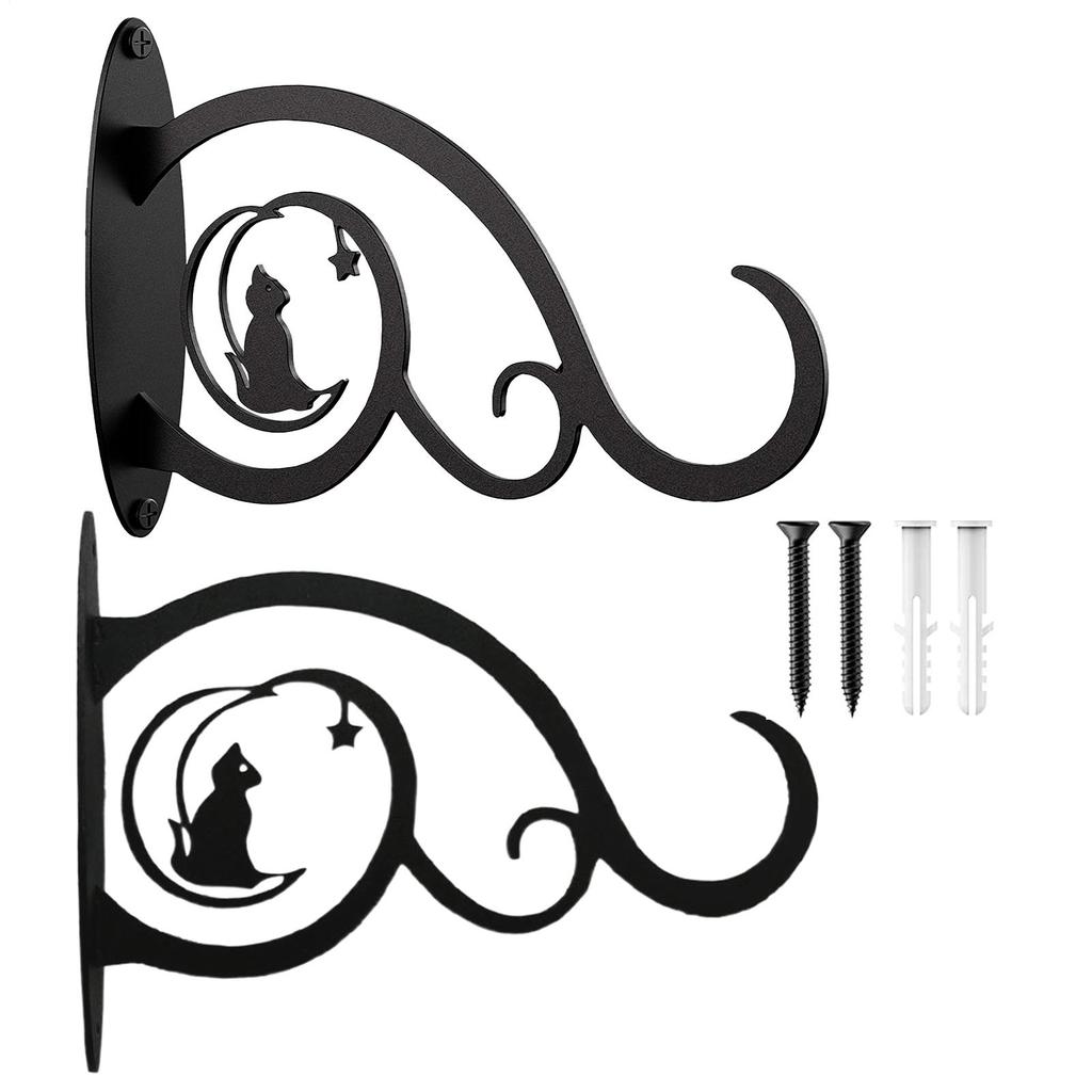 2pcs Metal Wall-Mounted Plant Hanger With Animal & Moon Design Iron Heavy Duty Vintage Wall Bird Feeder Hooks Porch Bracket
