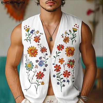 Camisetas sin mangas para hombre con estampado floral, botones, casuales y holgadas
