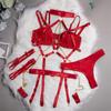 GZW Sexy Lingerie Seductive Role-playing BDSM Bra Garter Thong Neck Ring Set Erotic Underwear for Women Ladies Adult