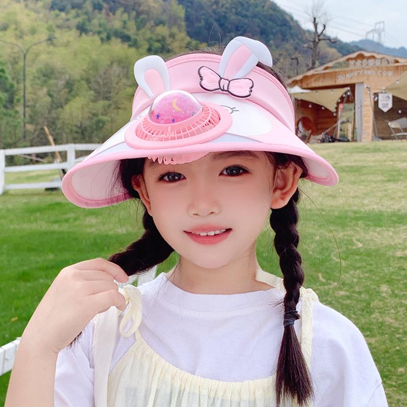 1139 children's hats summer outing big eaves with fan sunshade sunscreen hats boys and girls cartoon cute empty top hats