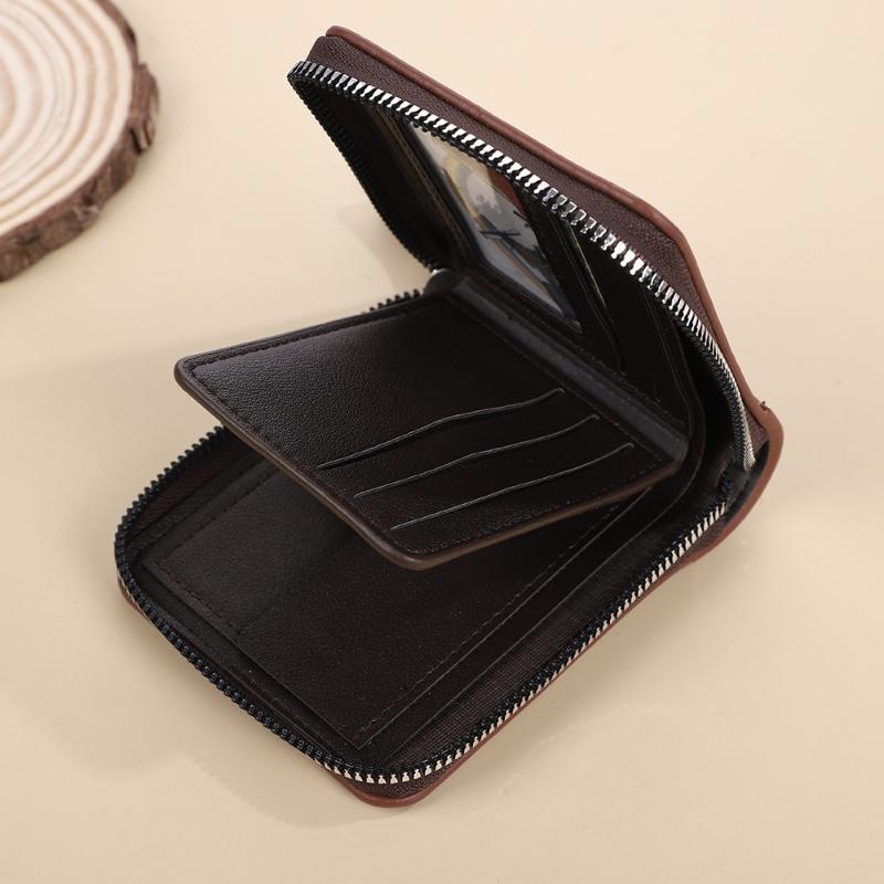 Men Vintage PU Leather Wallet Zipper Trifold Wallet Short Wallet Multi Card Holder Coin Pocket ID Window Casual Business Purse