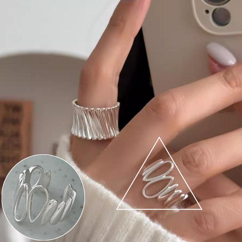 Korean Style S925 Silver-Plated Water Drop Crossover Open Ring – Women's Retro Fashion for Index Finger