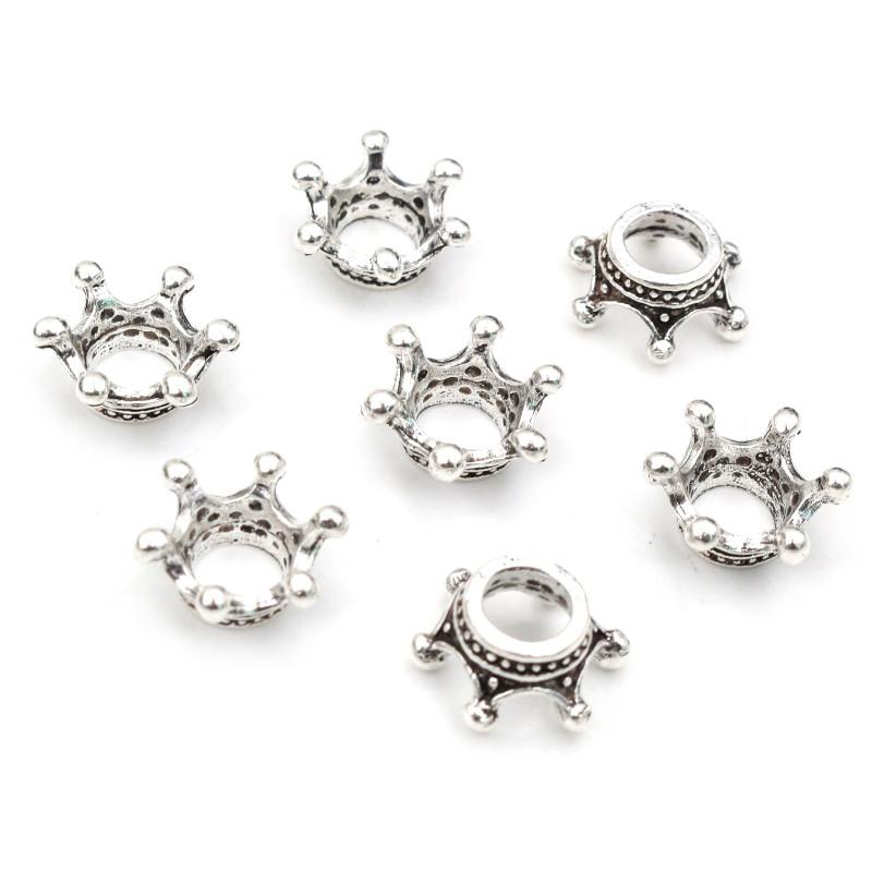 20pcs 14.5x6mm Alloy Loose Spacer Crown Beads Gold Silver Bronze Color Charms Beads for DIY Jewelry Making Bracelet Accessories