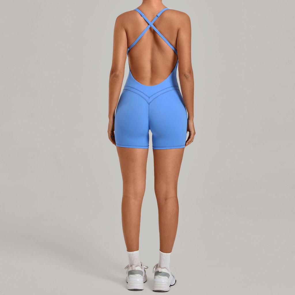 Nouveau Body de Sport Yoga Européen et Américain: Combinaison une pièce à dos croisé, ajustée, pour le fitness et la course à pied