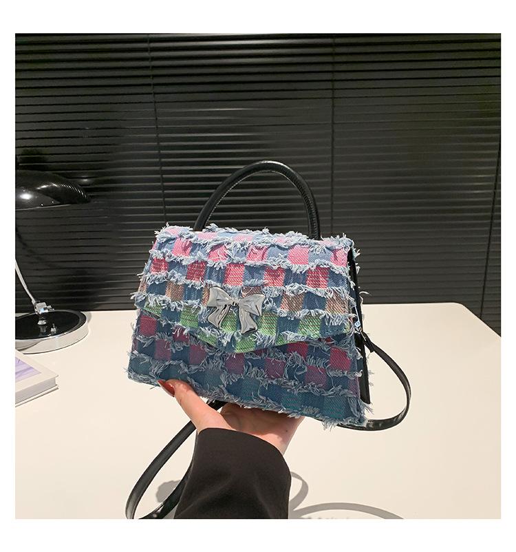 

Новая джинсовая клетчатая ретро звезда персонализированная модная наплечная сумка кроссбоди портативная маленькая квадратная сумка