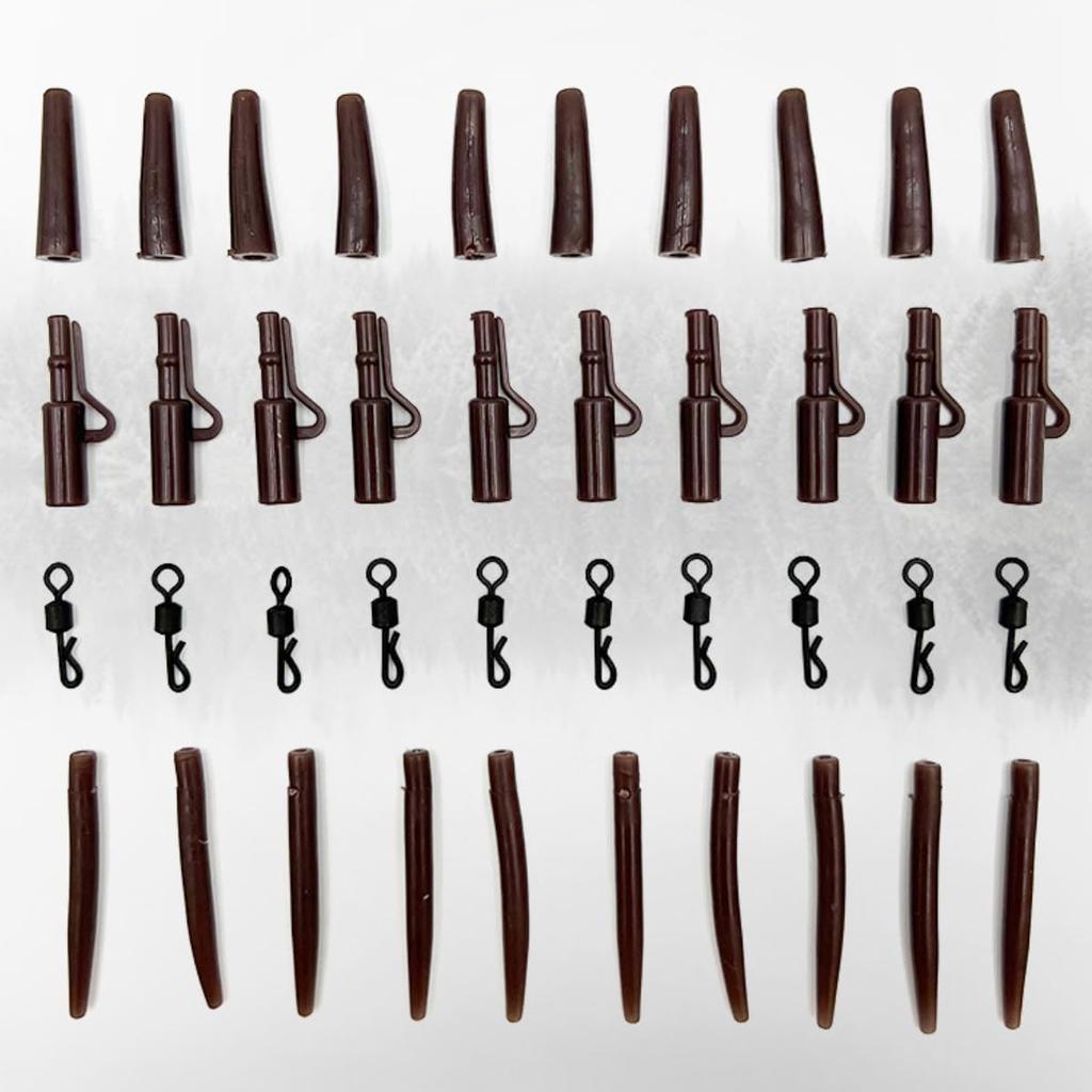 HOUSON Carp Fishing Accessory Fishing Tackle Safety Tail Rubber 40 Kit Accessories, Clips, Anti-Tangle Sleeves, Tubing, Pieces.