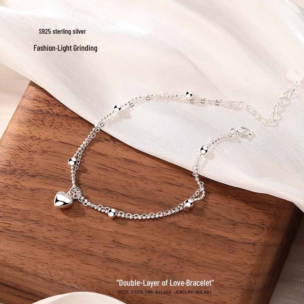 Elegant S925 Sterling Silver Dual Heart Bracelet - Chic, Modern, and Versatile