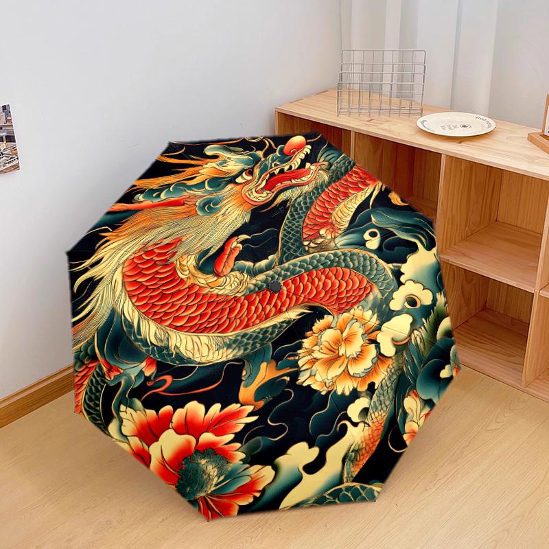 

1 PC Automatic Folding Umbrella - Yin Yang Dragon Pattern, Portable & Foldable Design with 8 Ribs, Christmas Birthday Gifts