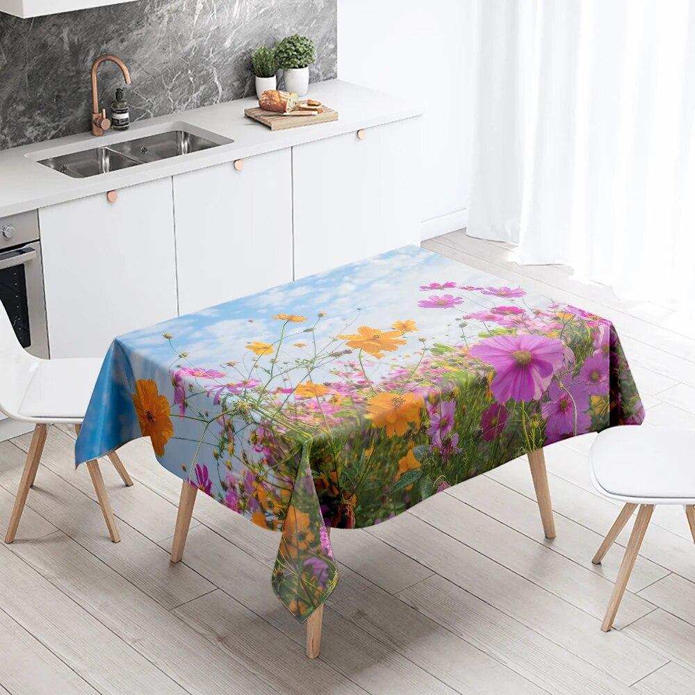 Colorful Flower Tablecloth Natural Scenery Anti-Stain Waterproof Rectangular Kitchen Dining Table Home Decoration