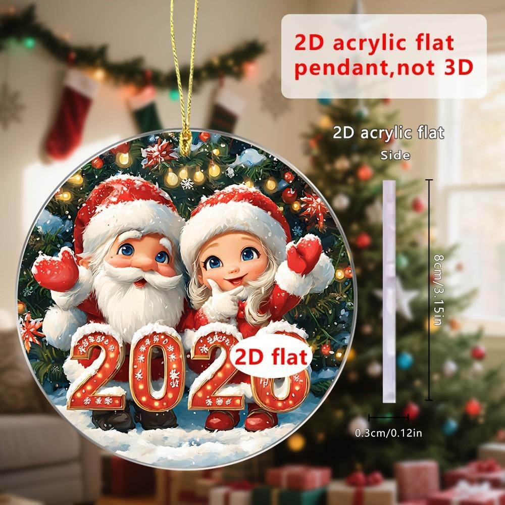 Claus Santa Cute Snowman Elk Pattern Acrylic Round Pendant For Christmas Decor