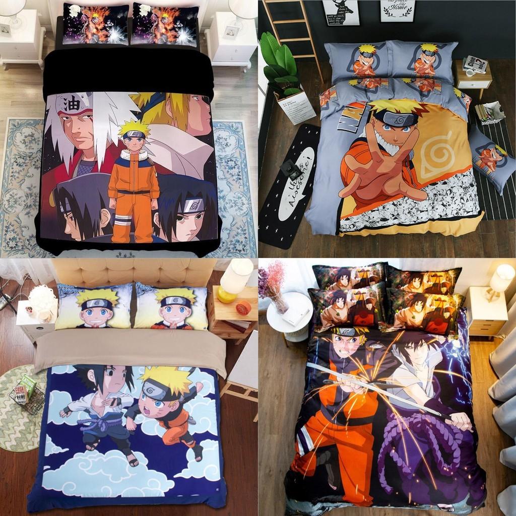 Naruto Anime Bettwäsche-Set, Bettbezug und Kissenbezüge, lebendiger Retro-Stil für Schlafzimmer